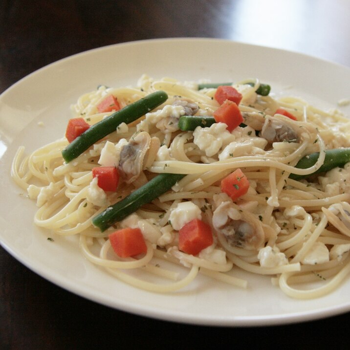 豆腐でヘルシ〜！豆腐とあさりのさっぱりパスタ